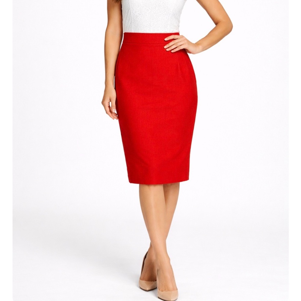 Classic Red Pencil Skirt | High Waisted Tailored Office Midi | Timeless Workwear